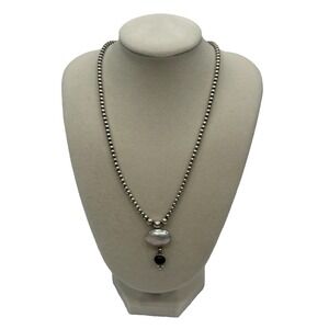 Q.T. Sterling Silver Mother of Pearl Onyx Southwestern Pendant‎ Necklace 18"